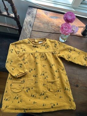 Marlin Roy Mustard Yellow Girls' Dress with Forest Print